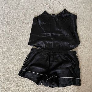 Victoria’s Secret Black Satin Pajama Set - L